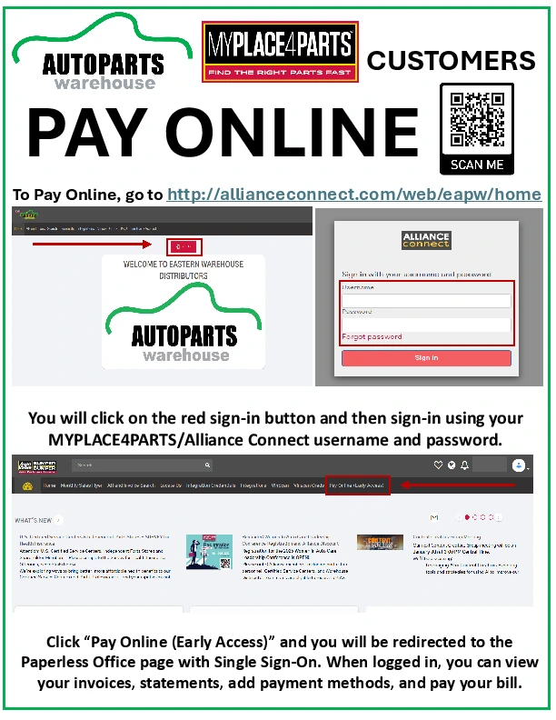 Pay online my place for parts customers